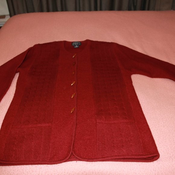 JUSTE POUR MOI red CARDIGAN in  boiled wool - Picture 7 of 7